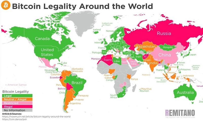 Bản đồ pháp lý của Bitcoin trong 246 quốc gia