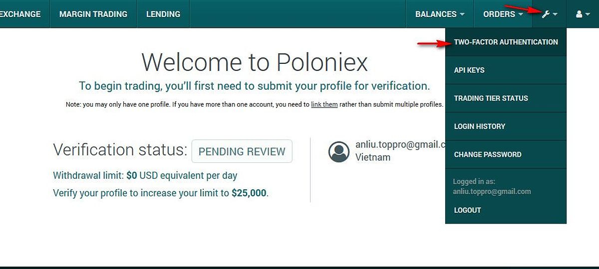Bảo mật tài khoản trên sàn Poloniex