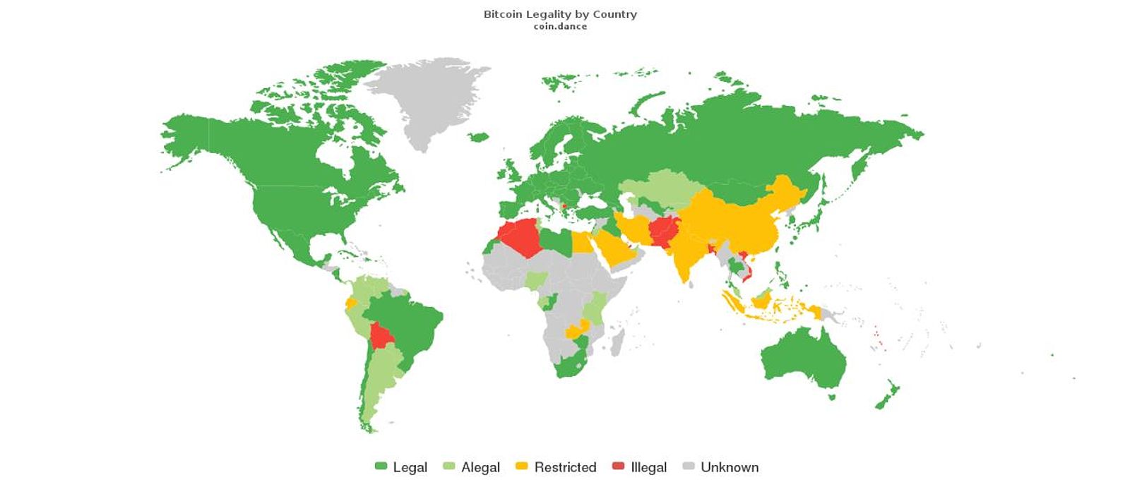 Biểu đồ pháp lý của Bitcoin trên thế giới