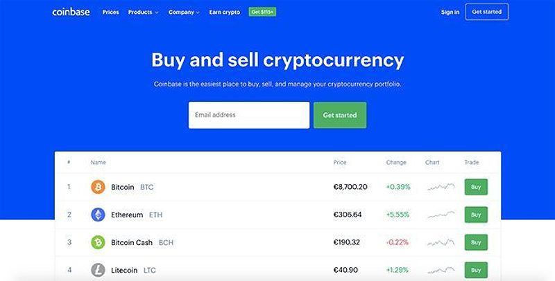 Cách rút tiền từ Bitcoin: Trang chính Coinbase.